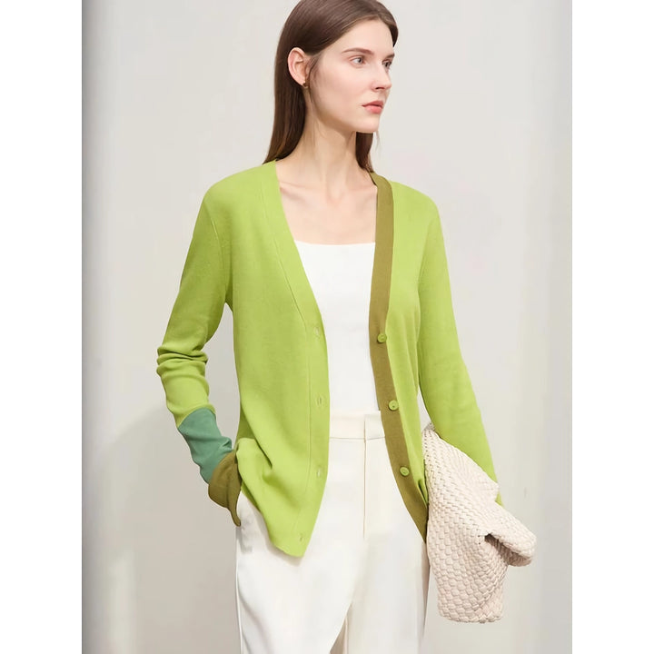 Asymmetric Spliced V-neck Wool Cardigan