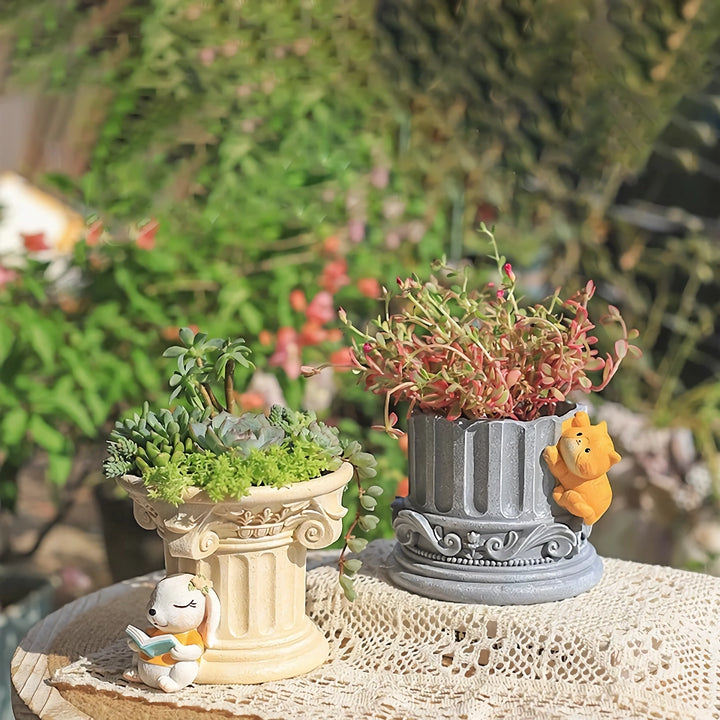 Roman Pillar Cartoon Animal Planters for Succulents