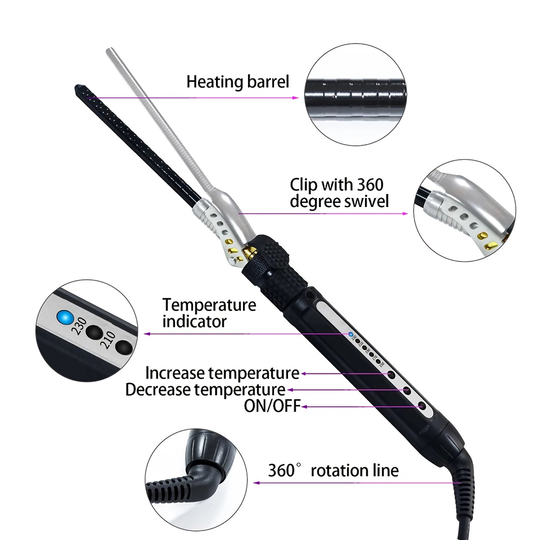 Professional 7mm Curling Iron - Ceramic Hair Curler for Short Hair & Pear Flower Style