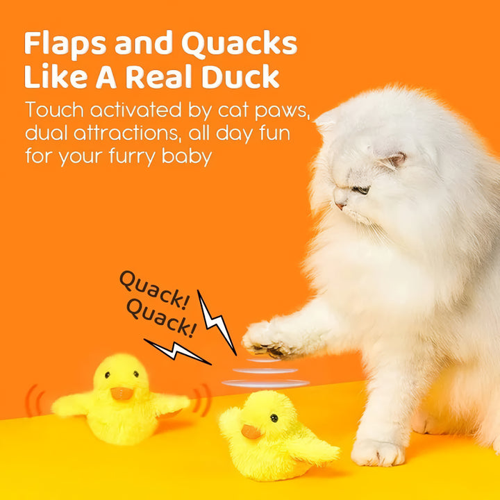 Interactive Yellow Duck Cat Toy with Vibration Sensor & Washable Plush