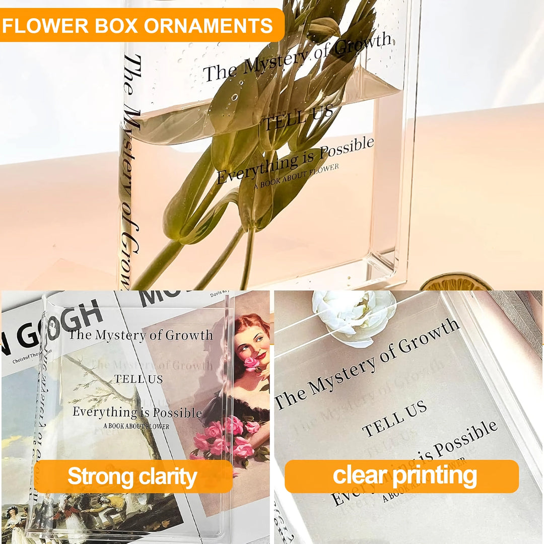 Modern Clear Acrylic Book Vase – Transparent, Creative Flower Vase