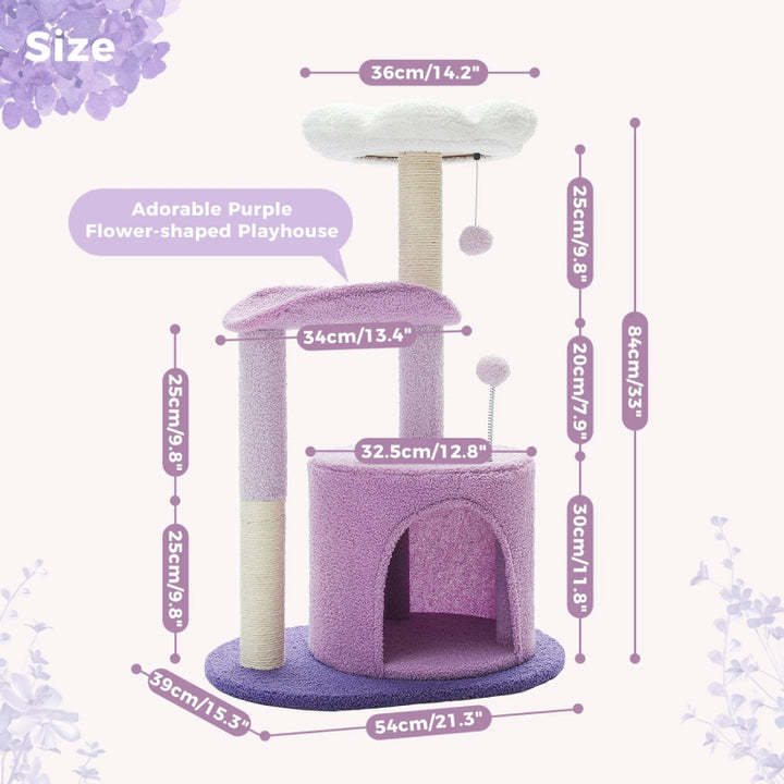 Small Purple Flower Cat Tree with Condo & Scratching Post