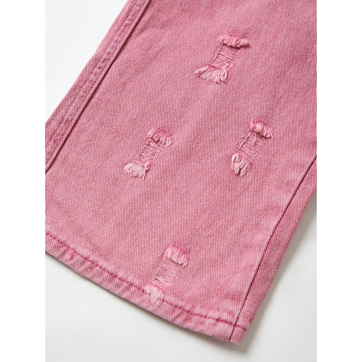 Pink High Waist Wide Leg Jeans with Vintage Accents