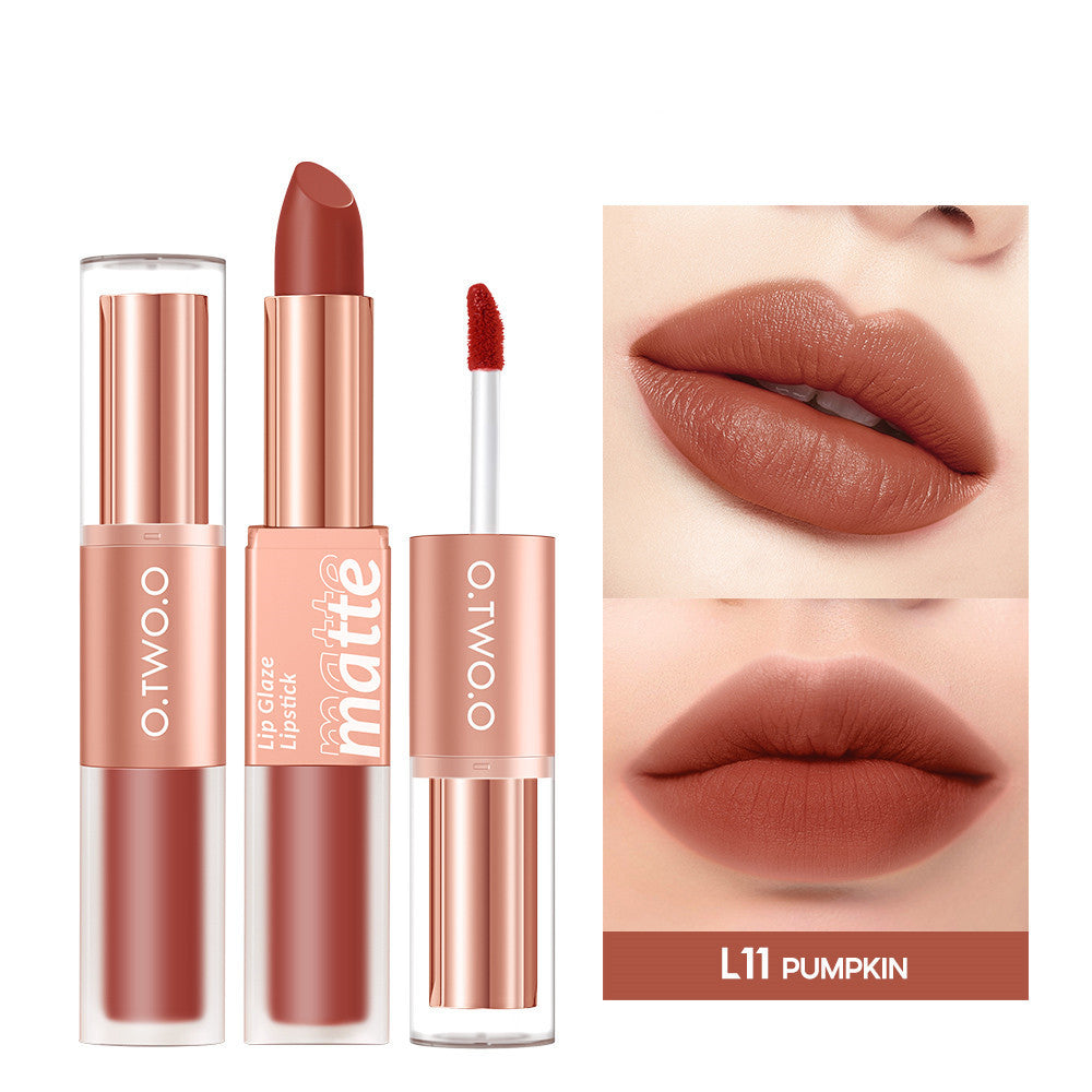 Lip Glaze Nude Milky Coffee Amber Pumpkin Cinnamon Milk Tea Double-headed Lipstick