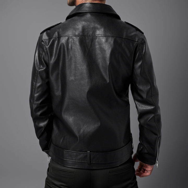 Slim-fit Lapel Leather Jacket