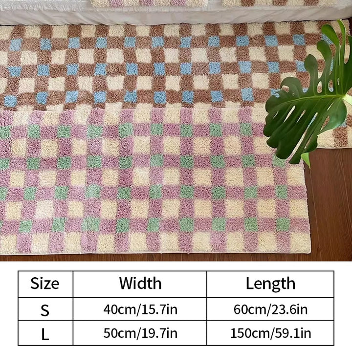 Plush Plaid Flocking Floor Mat for Bedroom and Beyond