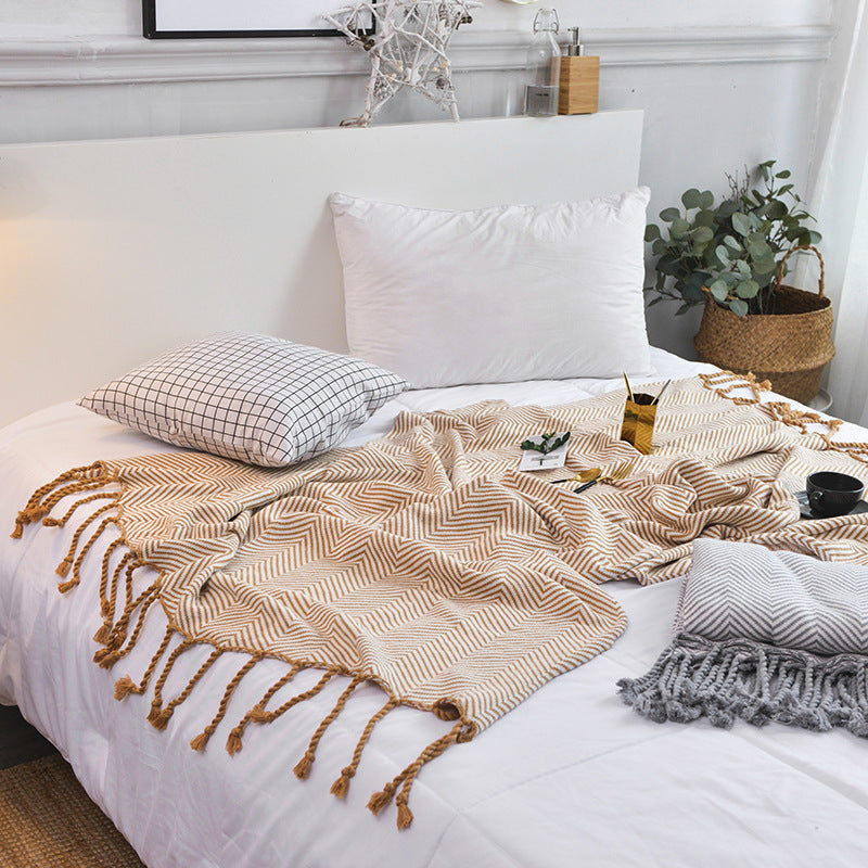 Cozy Wave Stripe Knit Throw Blanket - Brown & Gray