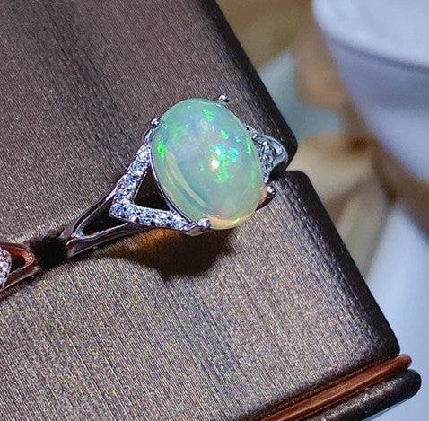 925 Silver Inlaid Natural Australian Opal Ring - Trendha