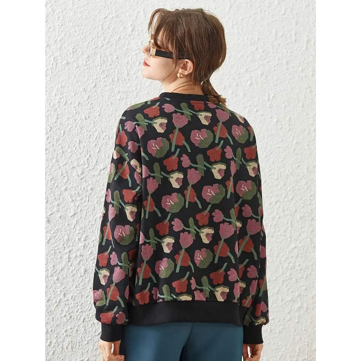 Sweatshirt Retro Floral Print Loose-Fit Pullover - Casual Style