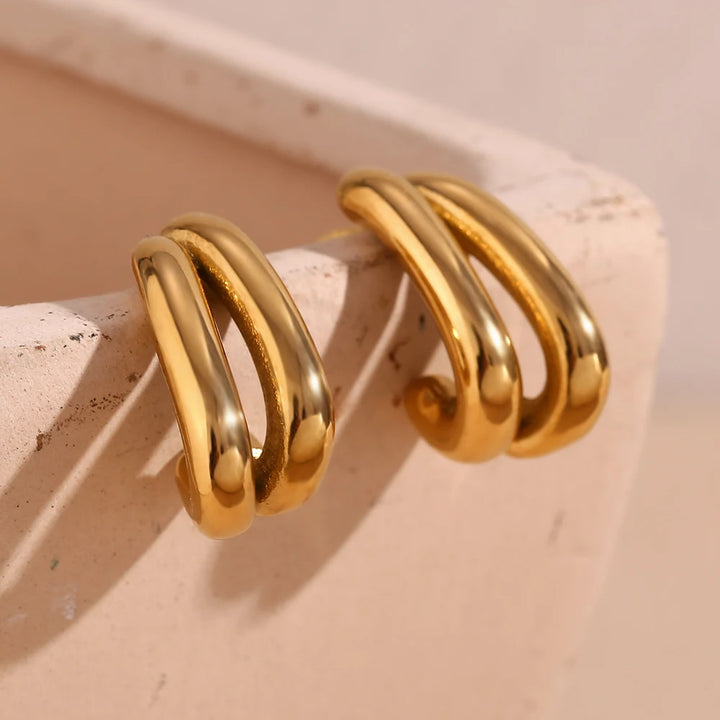 Double Layer Banana Shaped 18K Gold Plated Earrings