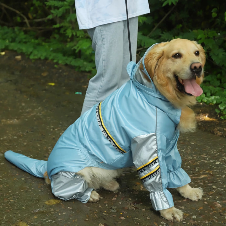 Big Dog Raincoat with Tail Jumpsuit – Waterproof Jacket for Large Dogs with Reflective Strips & Tow Hole