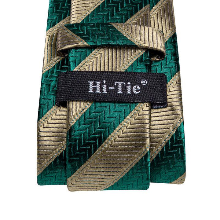 Elegant Green Striped Men's Silk Necktie Set