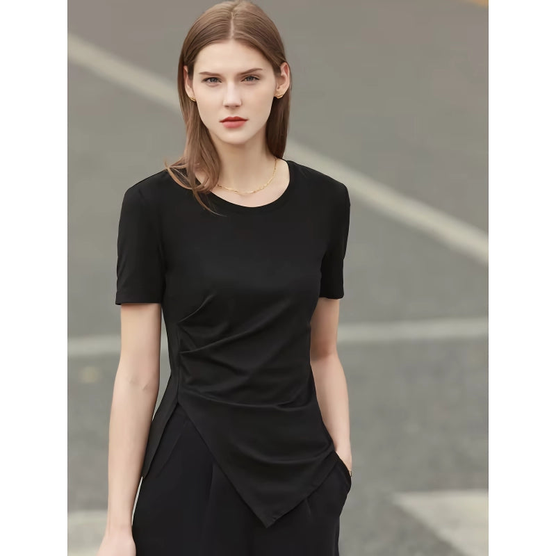 Minimalist Asymmetric O-Neck Short Sleeve Tee