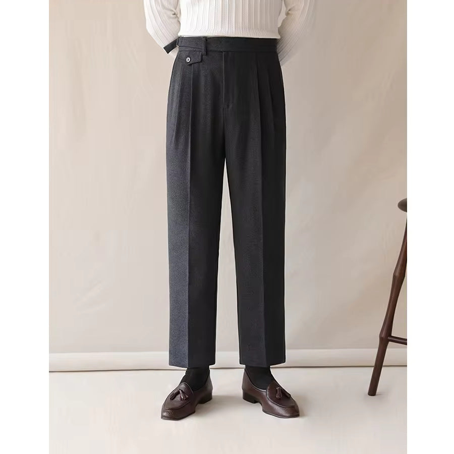 Fall Men's High Waist Solid Color Suit Pants