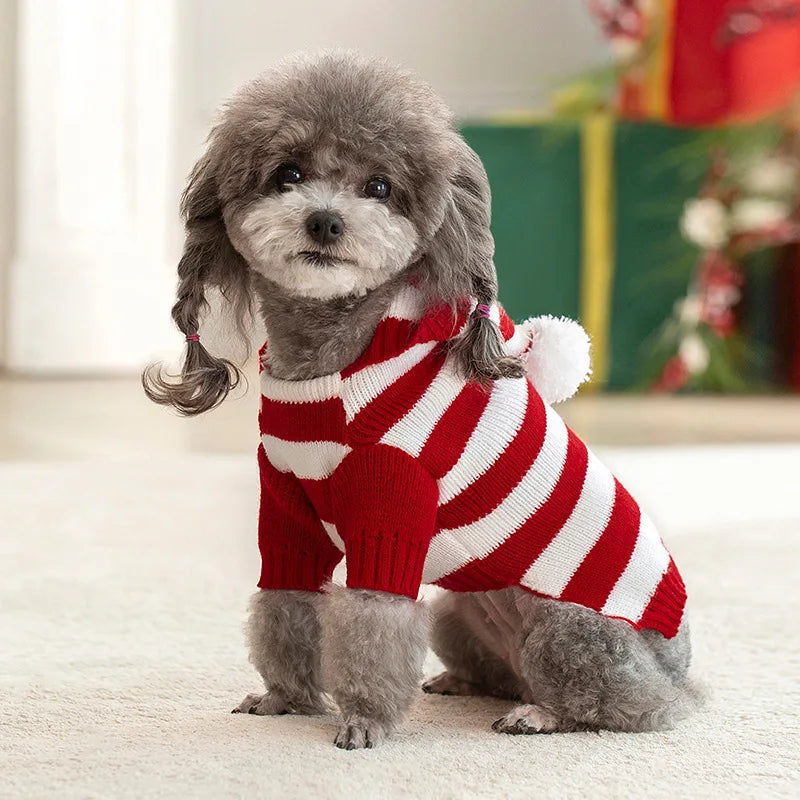 Cozy Knitted Dog Sweater for Small to Medium Dogs - Striped, Winter Warm Pet Clothing