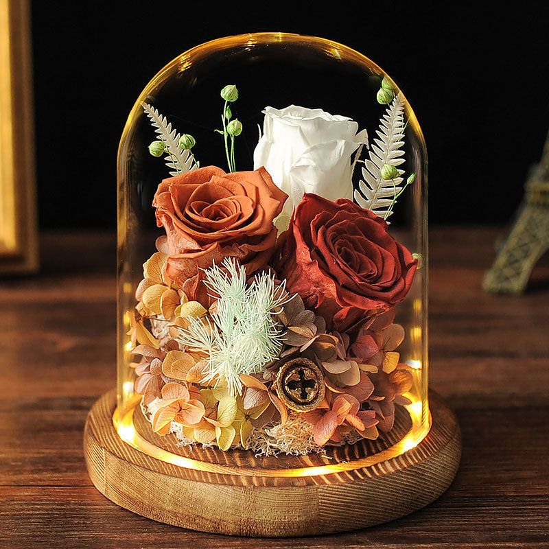 Valentine's Day Eternal Dried Flower Rose Glass Cover