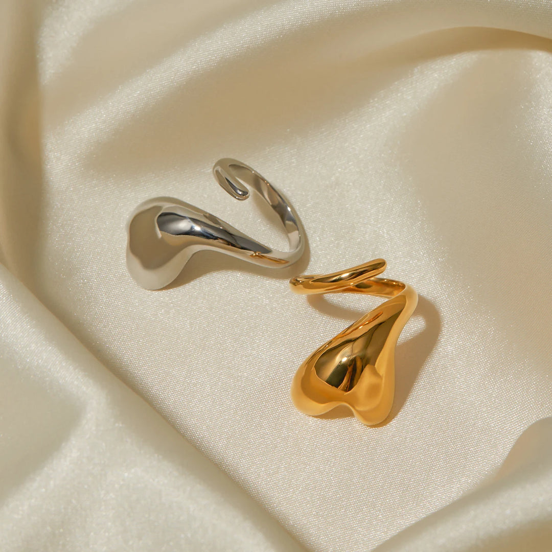 18K Gold Plated Stainless Steel Heart Twine Open Ring