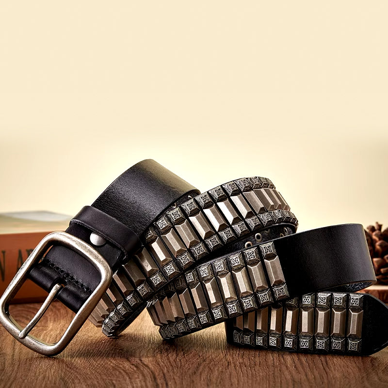 3.8cm Wide Heavy Metal Rivet Leather Belt