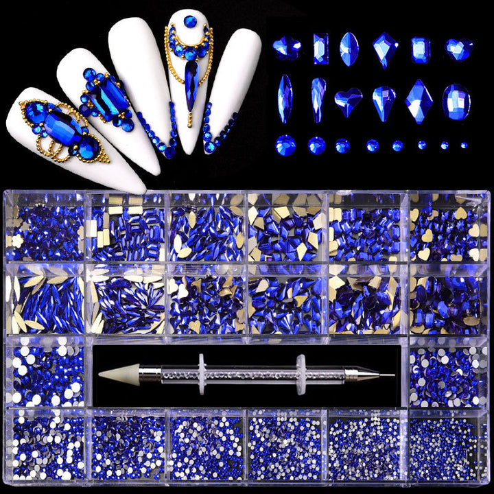 21 Grid Boxed Nail Rhinestone Flat Glass Nail Rhinestone Jewelry Set