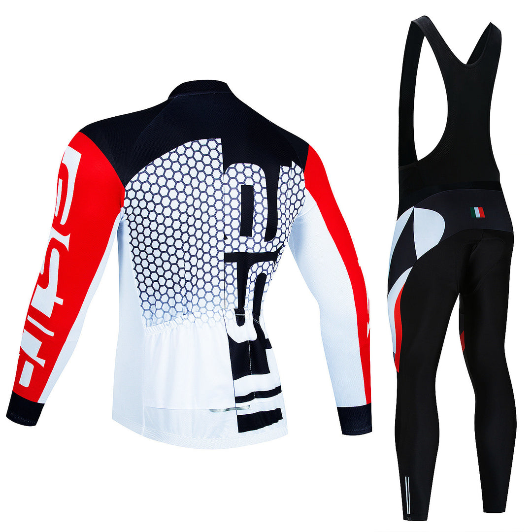 Men's Riding Jersey Long Sleeve Top And Trousers Wicking Breathable Cycling Suspender Suit