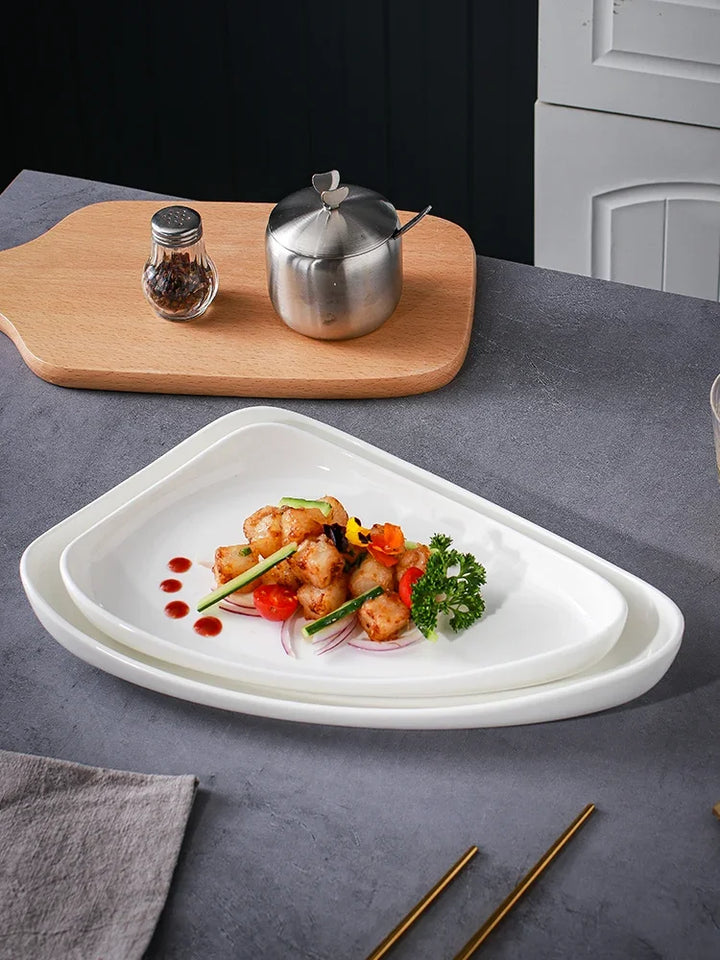 Elegant White Ceramic Triangular Plate