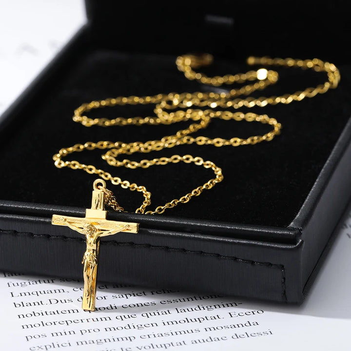 Jesus Cross Pendant Necklace for Women & Men - Gothic Stainless Steel Retro Punk Rock Charm