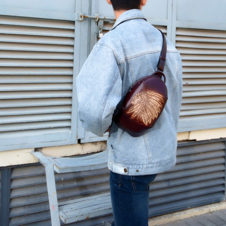 Handmade Vintage Leather Head Layer Cowhide Crossbody Bag