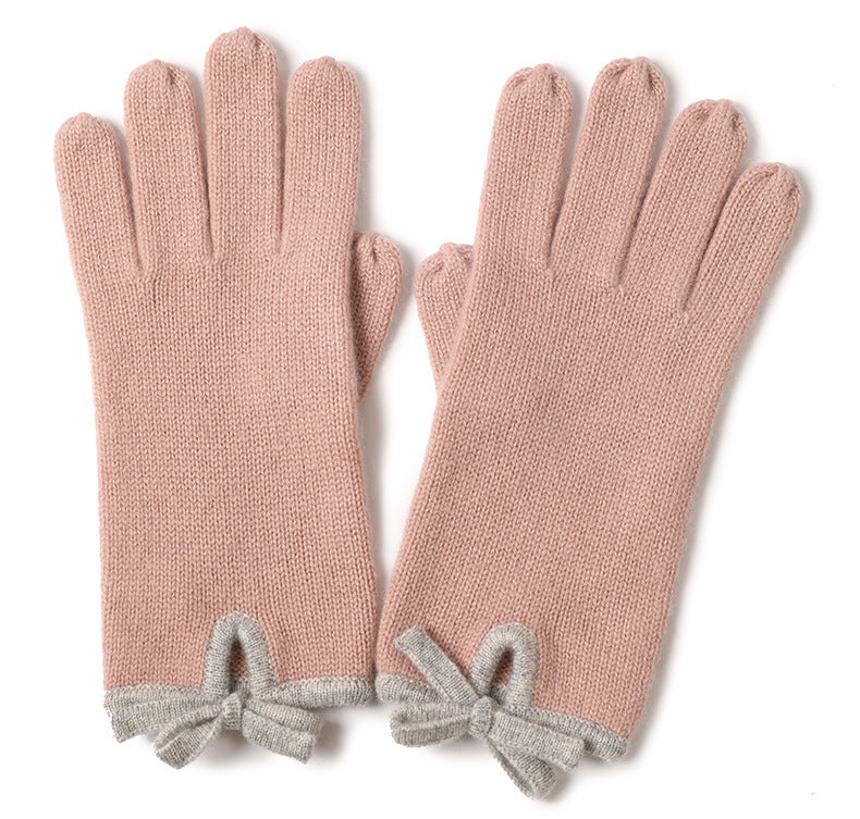 Hetero-color Edge Bow Split Finger Gloves Fashion