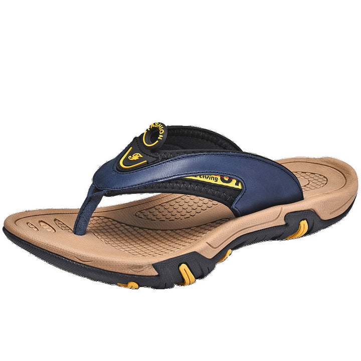 Men's Flip Flops Genuine Leather Summer Breathable Non-slip Platform Outdoor Beach Slippers