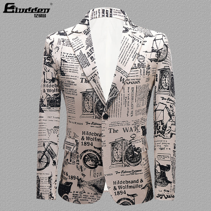 Personality Newspaper Printed Costume For Men