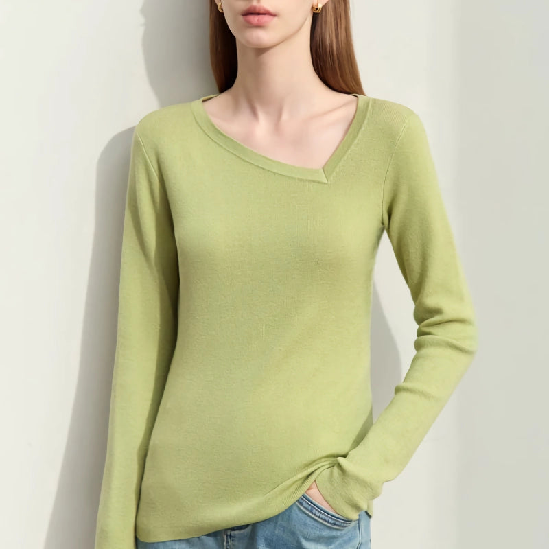 Autumn Asymmetrical Diagonal V-neck Slim Sweater