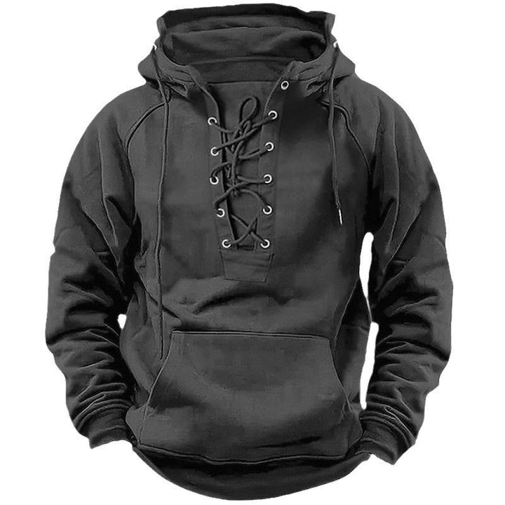 Men's Outdoor Retro Lace-up Hooded Long-sleeved T-shirt Casual Top