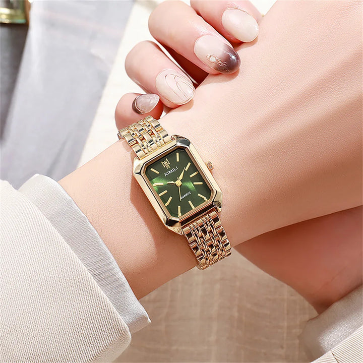 Elegant Women's Square Watch with Gold Alloy Strap