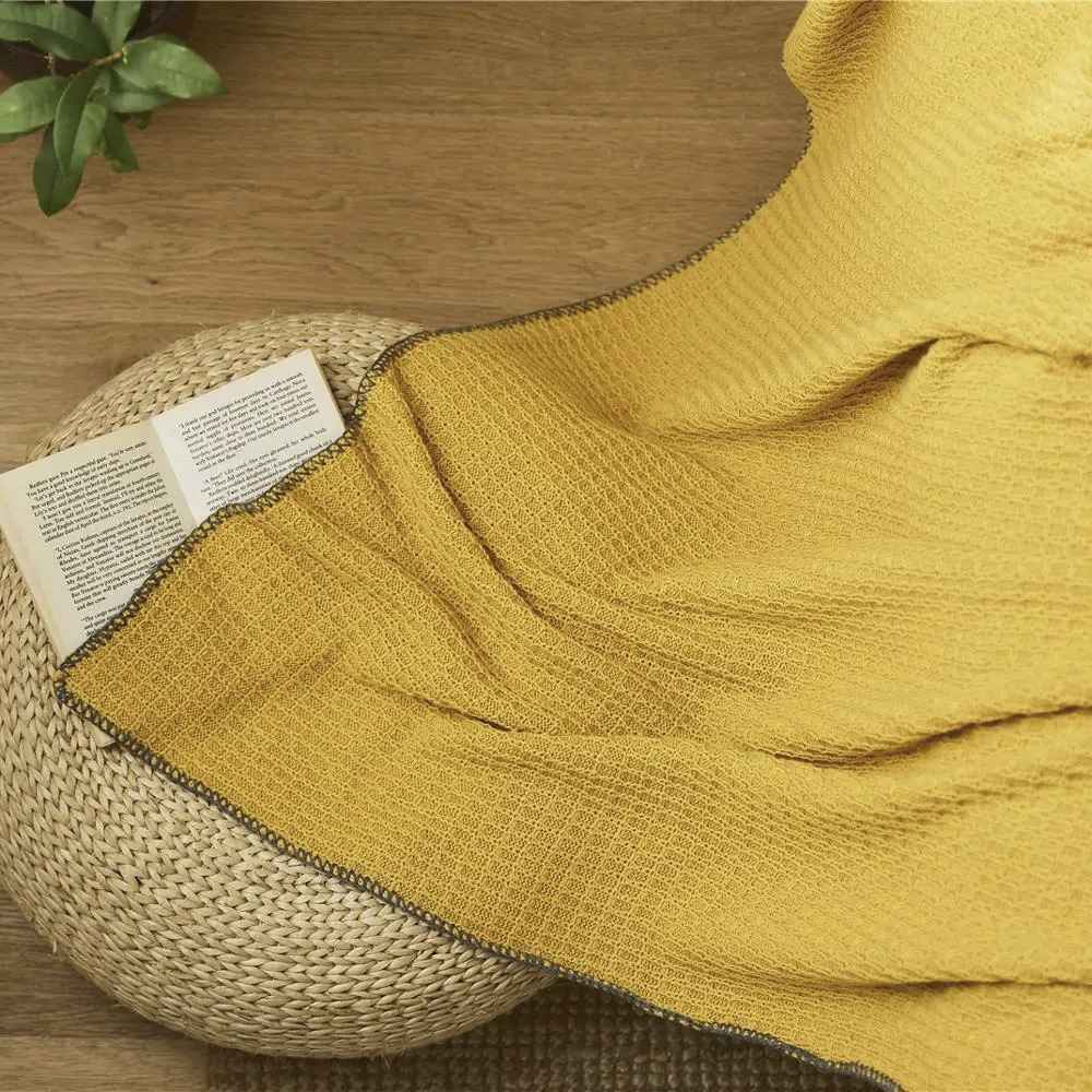 Classic Waffle Plaid Cotton Knitted Throw Blanket