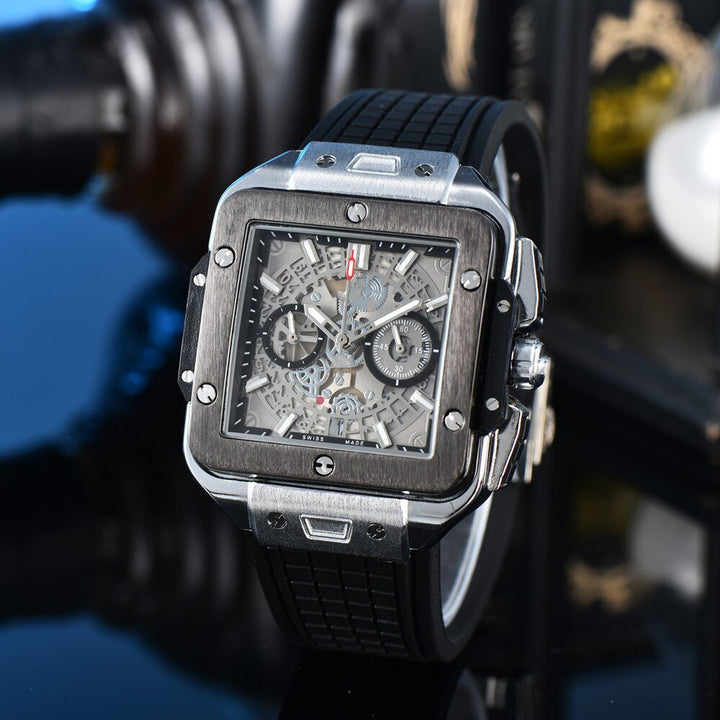 Square Hollow Quartz Watch Multicolor Silicone Men