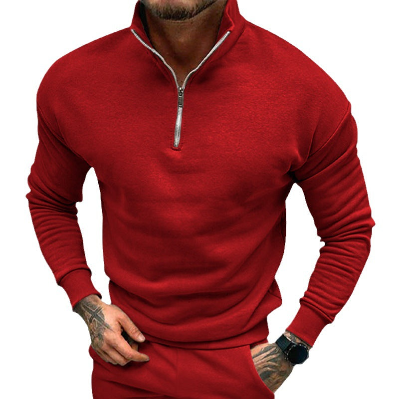 Men's Autumn And Winter Fleece-lined Solid Color Long Sleeve