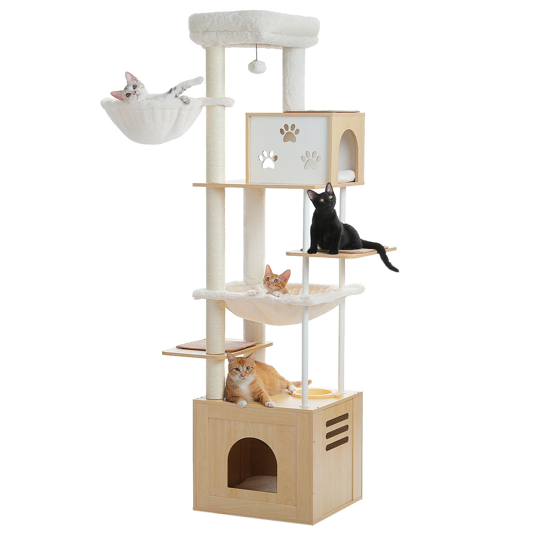 Large Multi-Level Cat Tree with Spacious Condos, Hammocks, and Sisal Scratching Posts