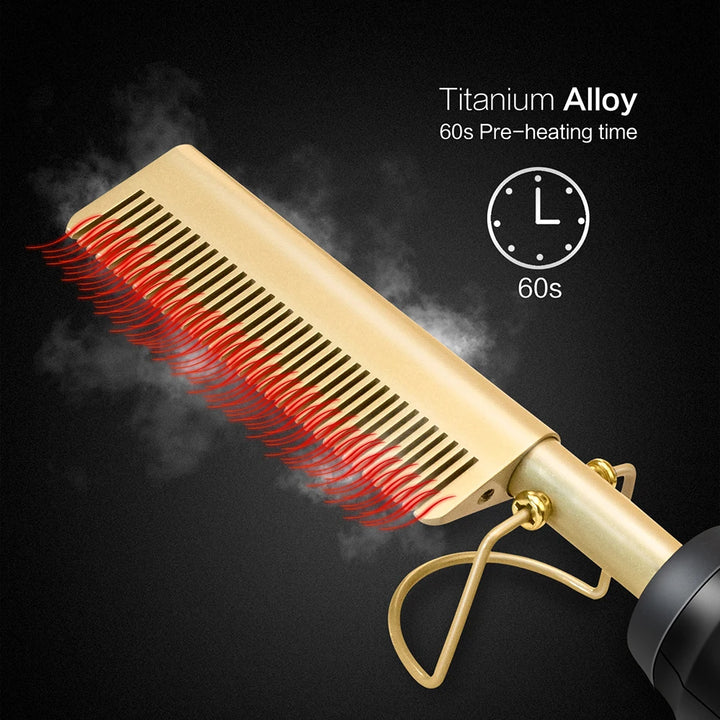 Electric Hot Comb Hair Straightening Brush with Tourmaline Ceramic