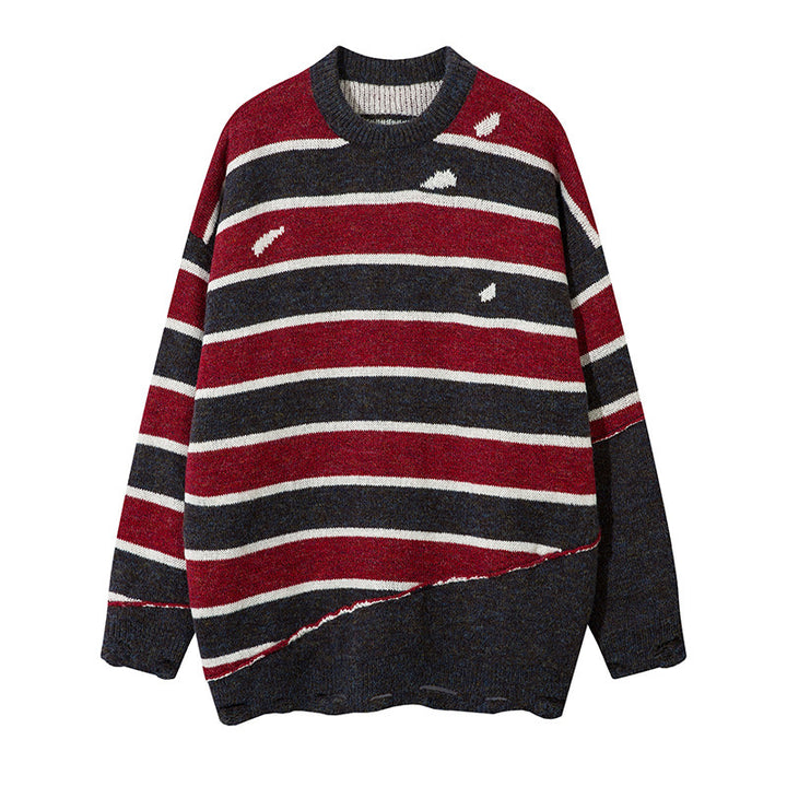 Contrast Color Irregular Patchwork Stripes Sweater