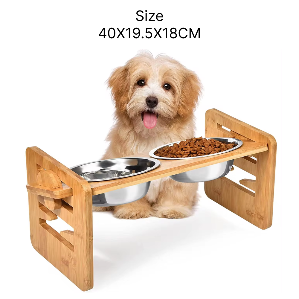 Bamboo Elevated Dog Bowls with Adjustable Stand