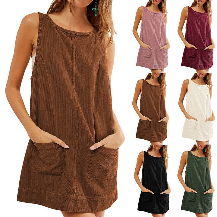 Women's Corduroy Sleeveless Vest Dress