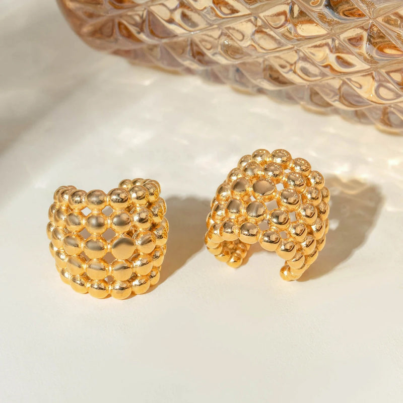 18K PVD Plated Honeycomb Shaped Ear Clips