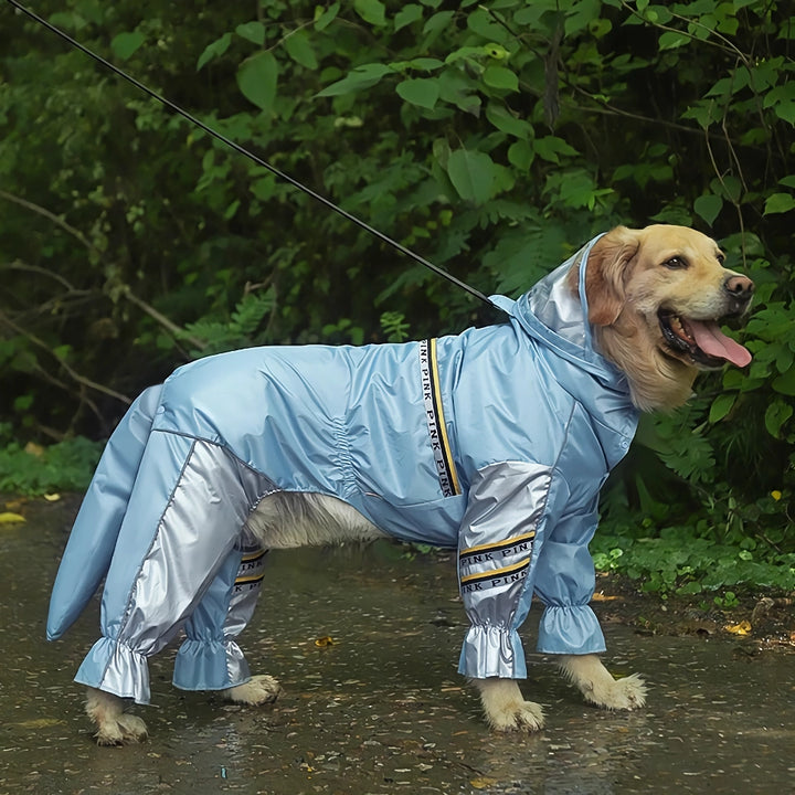 Big Dog Raincoat with Tail Jumpsuit – Waterproof Jacket for Large Dogs with Reflective Strips & Tow Hole