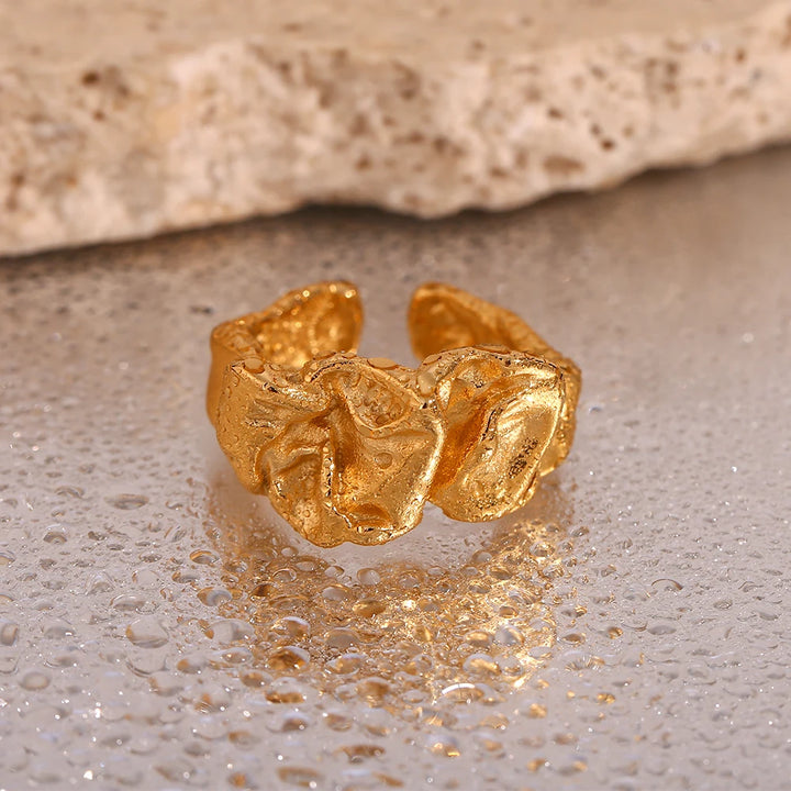 Gold Plated Geometric Irregular Design Tarnish-Free Stainless Steel Ring