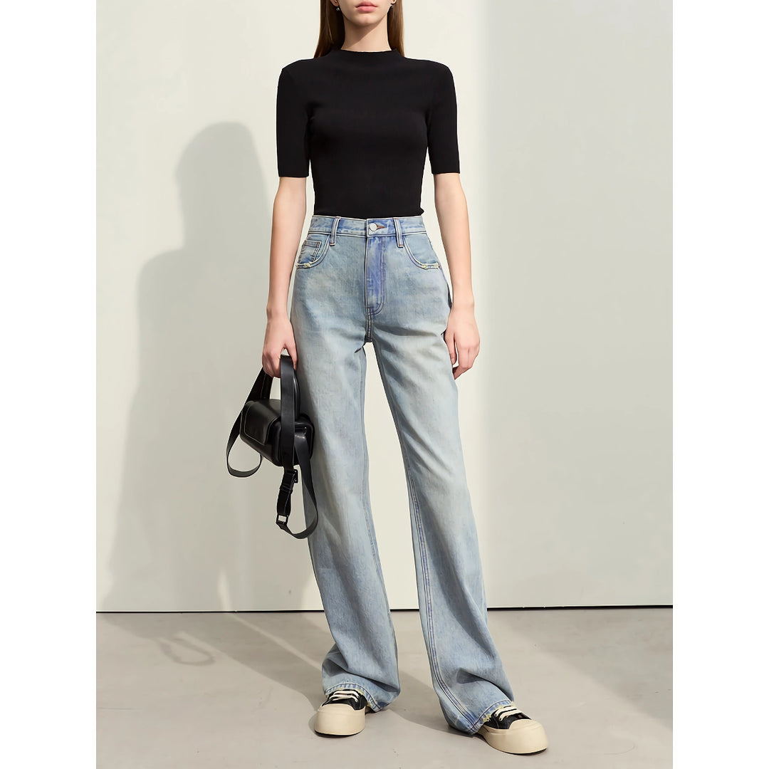 Minimalist Women's Washed Straight Denim Pants