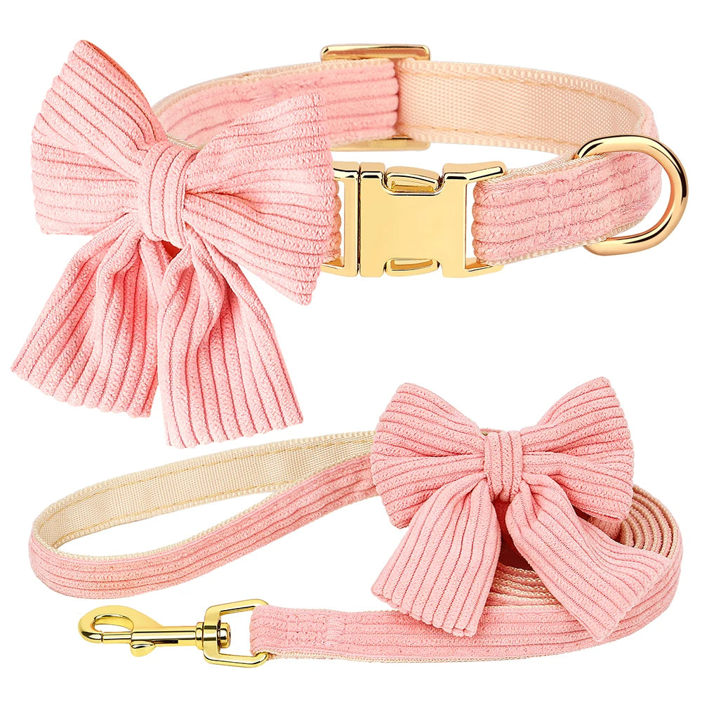 Fashion Dog Collar and Leash Set with Bowtie