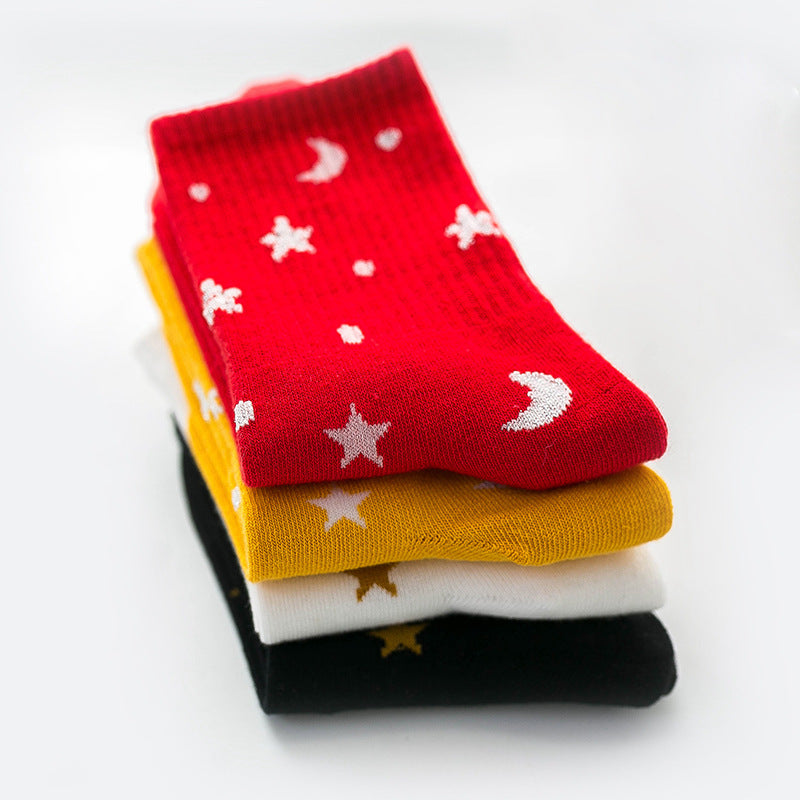 Stylish Moon & Star Silver Silk Women’s Socks