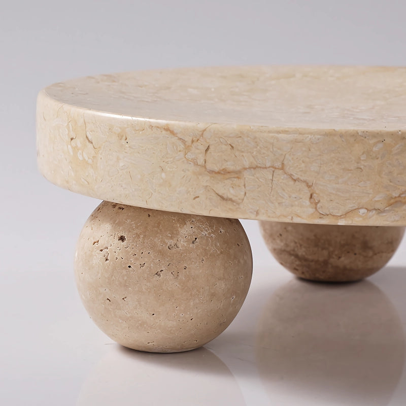 Travertine Sphere Ball Stand and Tray