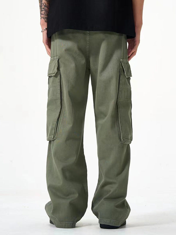 Multi-pocket Design Men's Army Green Cargo Pants Loose Straight