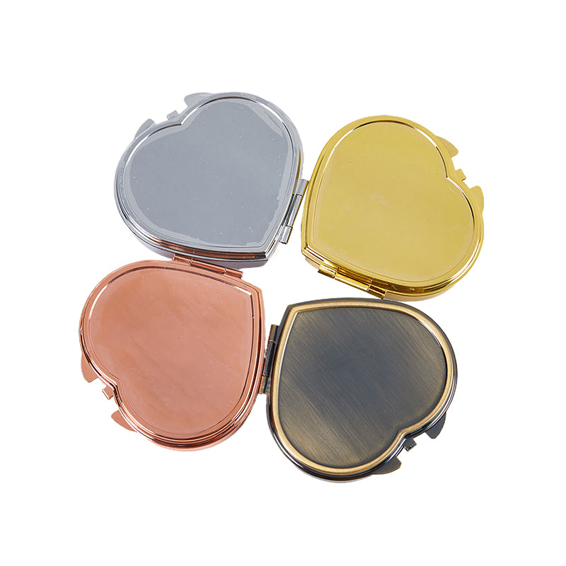 Heart-Shaped Metal Pill Box with Mirror